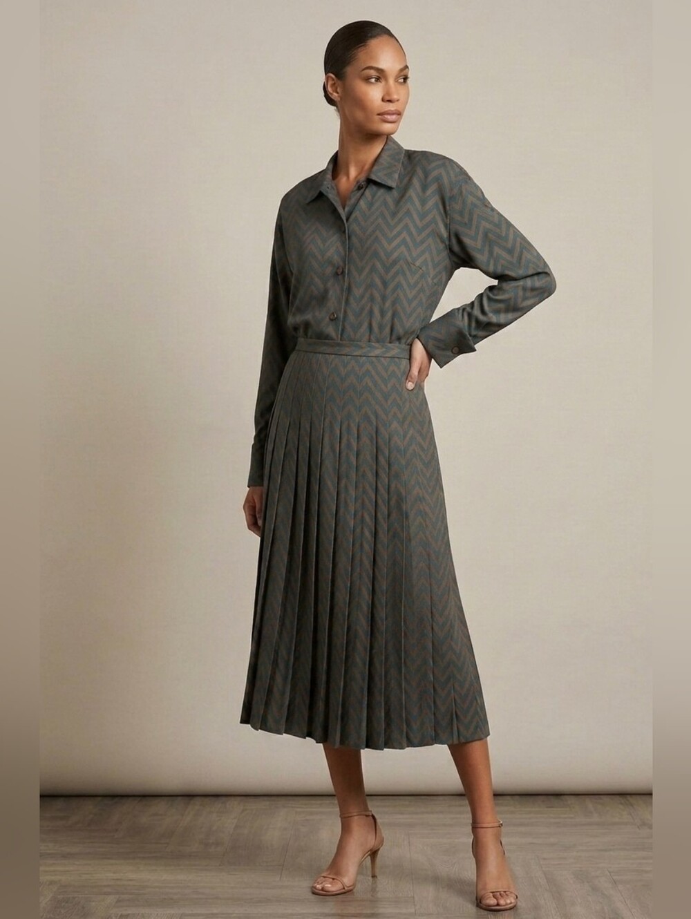 Rouie | Vintage Chevron Print Skirt Set